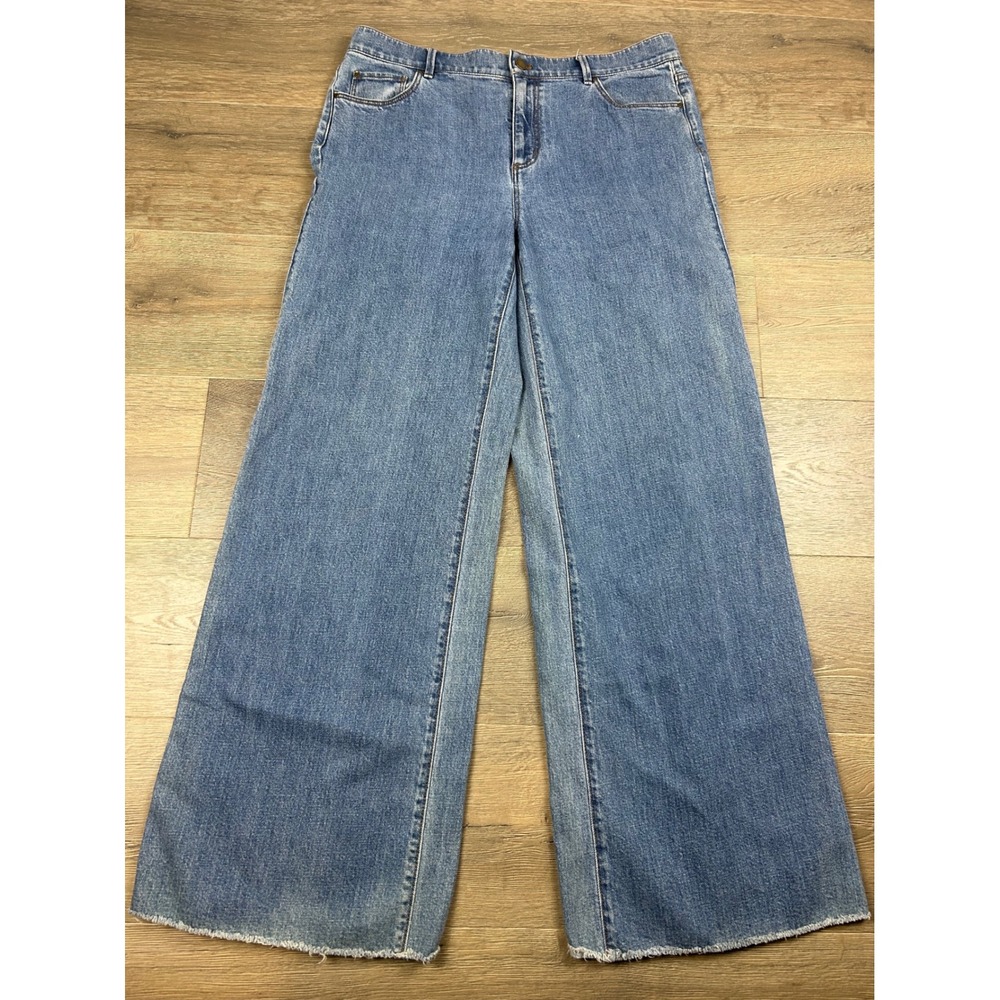 Ann Taylor Wide Leg Mid Rise Jeans Medium Wash Raw Hem Size 10